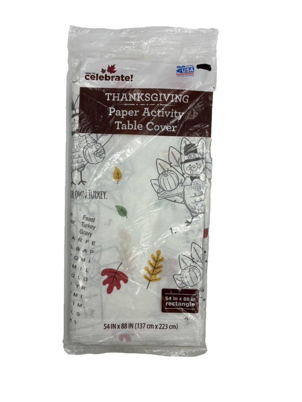 Way To Celebrate Thanksgiving Paper Activity Table Cover 54 x 88 Kids Coloring